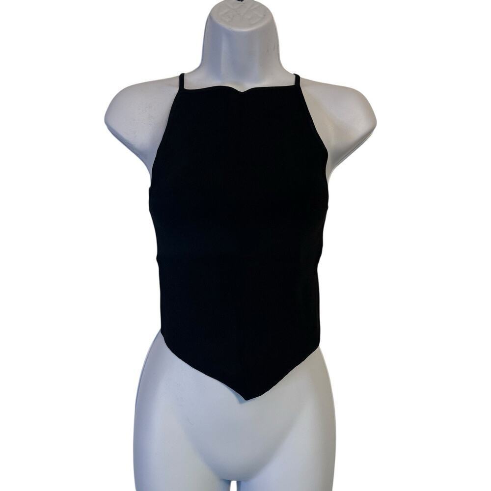 WeWoreWhat Cropped Rib Tank Top Black Size XL NWT $69 High Neck Stretch Onia